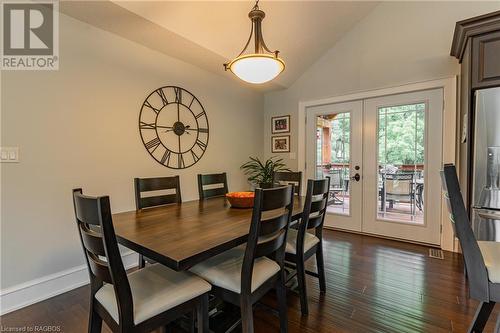 A seamless flow from the open concept dining room with walkout through French doors to the expansive back porch. - 3 Teddy Bear Lane, South Bruce Peninsula, ON - Indoor Photo Showing Dining Room