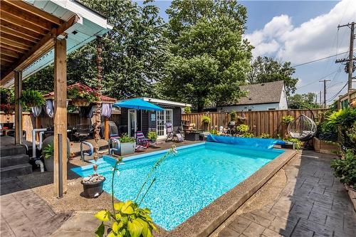 Heated inground pool and Man Cave or SHE Shed - 252 Walter Avenue N, Hamilton, ON - Outdoor With In Ground Pool