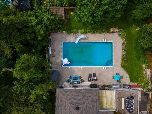 ariel view of summer time fun-   pool open - 424 Mountain Brow Boulevard, Hamilton, ON - Outdoor With In Ground Pool