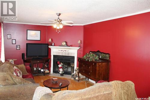 47 Bantry Street, Lanigan, SK - Indoor Photo Showing Living Room With Fireplace