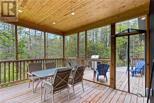 Walkout from the kitchen to your own covered, screened in deck. - 31 Henwood Street, Stokes Bay, ON - Outdoor With Deck Patio Veranda With Exterior