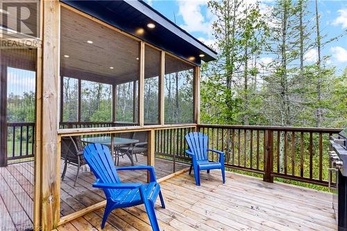 Looking for the sun, sit on the open deck portion instead. - 31 Henwood Street, Stokes Bay, ON - Outdoor With Deck Patio Veranda With Exterior