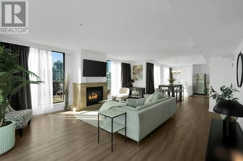 722 1200 Hornby Street, Vancouver, BC - Indoor Photo Showing Living Room With Fireplace