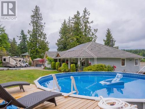 2108 Mahood Road, Powell River, BC - Outdoor With Above Ground Pool With Deck Patio Veranda With Backyard