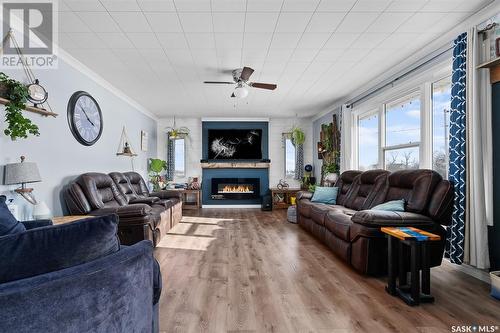 4 Saskatchewan Avenue, Tuxford, SK - Indoor Photo Showing Living Room With Fireplace