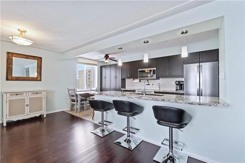 Open Concept to Dining Room Space - 30 Harrisford Street|Unit #1001, Hamilton, ON - Indoor Photo Showing Kitchen With Upgraded Kitchen
