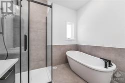 with glass shower enclosure and stand-alone soaker tub - 