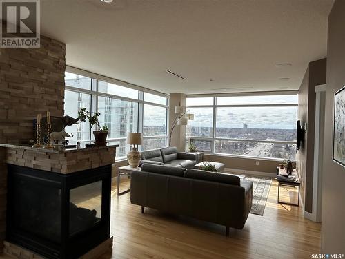 904 2300 Broad Street, Regina, SK - Indoor Photo Showing Living Room With Fireplace