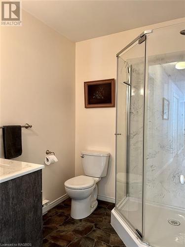 Recently redesigned bathroom with glass shower. - 41 Water Street, South Bruce Peninsula, ON - Indoor Photo Showing Bathroom
