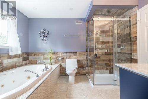Full bathroom with tiled shower and large jet tub. - 13 Cardinal Crescent, Petawawa, ON - Indoor Photo Showing Bathroom