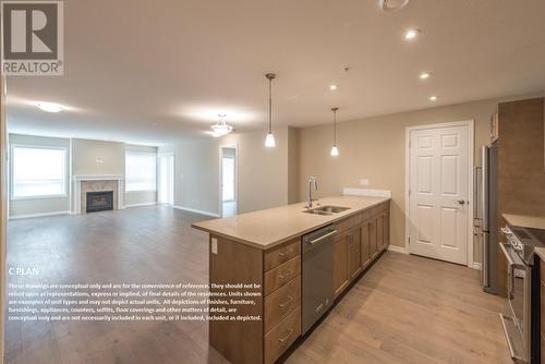 3362 Skaha Lake Road Unit# 1201, Penticton, BC - Indoor Photo Showing Kitchen With Fireplace With Double Sink
