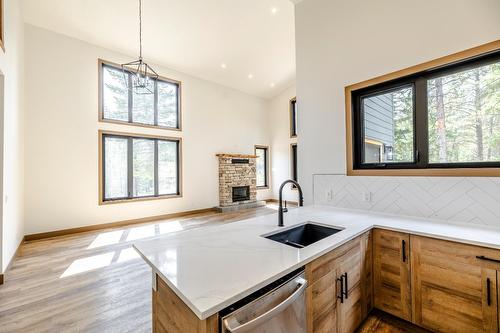 10 - 6674 Wardner-Kikomun Road, Wardner, BC - Indoor Photo Showing Kitchen With Fireplace With Double Sink