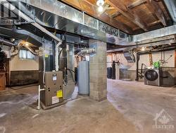 Unfinished portion of full height basement with laundry - 