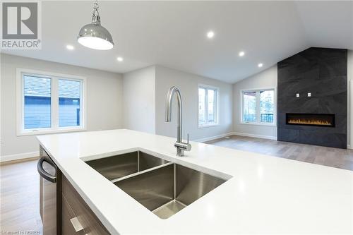 41 Silver Maple Lane, North Bay, ON - Indoor Photo Showing Kitchen With Fireplace With Double Sink