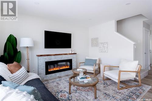 222 Myles Heidt Lane, Saskatoon, SK - Indoor Photo Showing Living Room With Fireplace