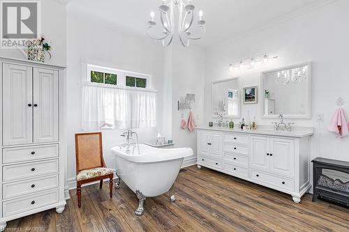 Plenty of room for the soaker tub and custom cabinetry. - 157 Georgian Drive, Northern Bruce Peninsula, ON - Indoor Photo Showing Bathroom
