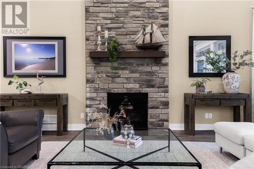 151 Cobble Beach Drive, Kemble, ON - Indoor Photo Showing Living Room With Fireplace