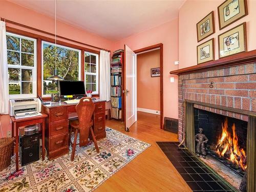 1515 Despard Ave, Victoria, BC - Indoor Photo Showing Office With Fireplace