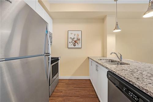 35 Southshore Crescent|Unit #303, Stoney Creek, ON - Indoor Photo Showing Kitchen With Stainless Steel Kitchen With Double Sink
