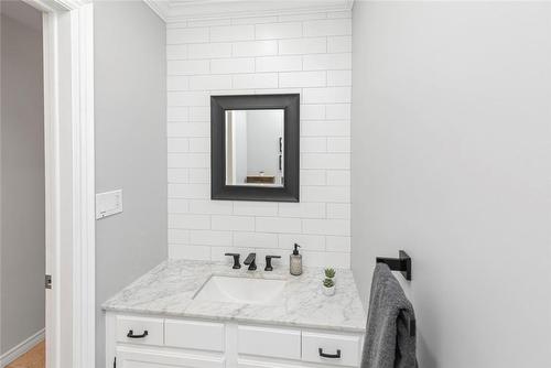Bright and trendy main floor powder room - 64 Terrace Drive, Dundas, ON - Indoor Photo Showing Bathroom