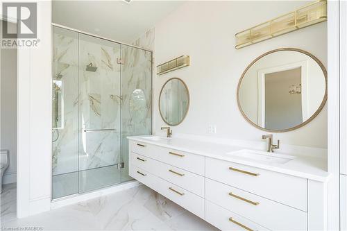 Walk in rain shower with colour matched custom tile and separate WC - 147 Blue Jay Crescent, Grey Highlands, ON - Indoor Photo Showing Bathroom