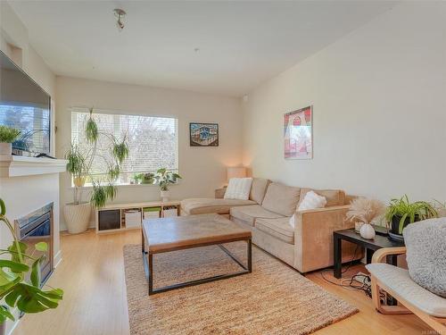 202-4394 West Saanich Rd, Saanich, BC - Indoor Photo Showing Living Room With Fireplace