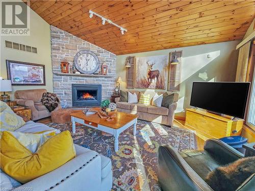 420 Mallory Beach Road, South Bruce Peninsula, ON - Indoor Photo Showing Living Room With Fireplace