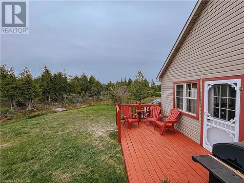 Front Deck and Juliet balcony facing Lake Huron. - 54 Pedwell Drive, Tobermory, ON - Outdoor With Deck Patio Veranda With Exterior