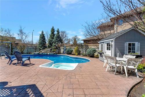 Pool equipment is neatly tucked into the shed, out of the elements. - 501 Winona Road, Stoney Creek, ON - Outdoor With In Ground Pool