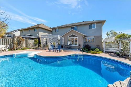 This could be your summer happy place! - 501 Winona Road, Stoney Creek, ON - Outdoor With In Ground Pool With Deck Patio Veranda With Backyard