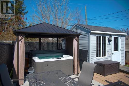 Gazebo Covered Spa on a poured cement slab! - And A Storage Shed - 450 Marc Andre Street, Hawkesbury, ON - Outdoor With Exterior
