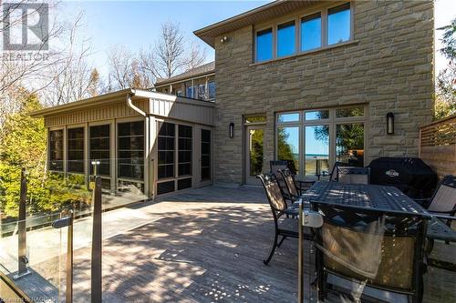 Outdoor dining and 3 season sunroom - 1 Mccannel Lane, Saugeen Shores, ON - Outdoor With Exterior