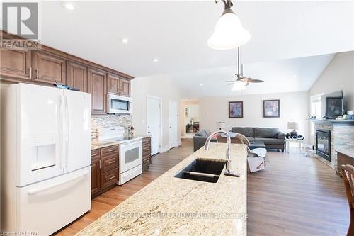 8 Queens Avenue, Lambton Shores, ON - Indoor Photo Showing Kitchen With Fireplace With Double Sink