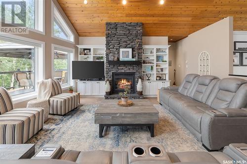 317 Ravine Road, Big Shell, SK - Indoor Photo Showing Living Room With Fireplace