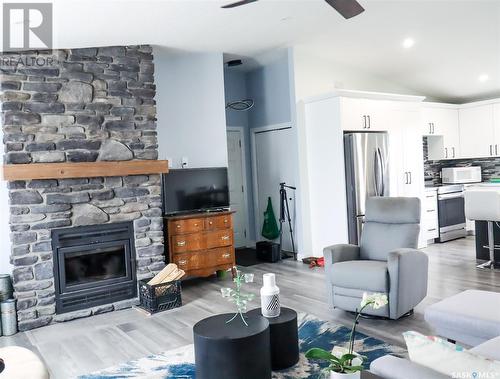 Pittville Acreage, Hazlet, SK - Indoor Photo Showing Living Room With Fireplace