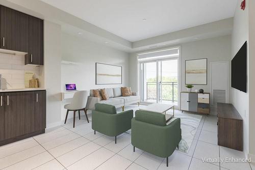 Virtually staged living room - 320 Plains Road|Unit #517, Burlington, ON - Indoor Photo Showing Living Room