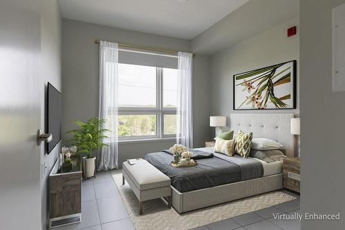 virtually staged bedroom - 320 Plains Road|Unit #517, Burlington, ON - Indoor Photo Showing Bedroom