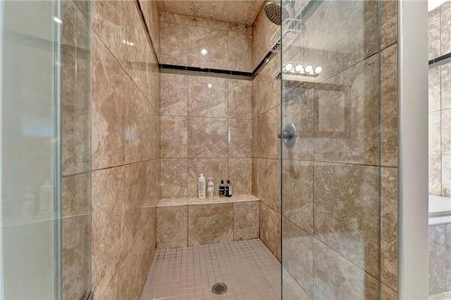 ensuite glass door shower - 920 Stone Church Road E, Hamilton, ON - Indoor Photo Showing Bathroom