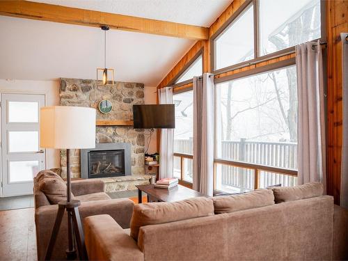 Living room - 157  - 159 Ch. Bernier, Sutton, QC - Indoor Photo Showing Living Room With Fireplace