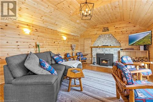 1132 Dyers Bay Road, Miller Lake, ON - Indoor Photo Showing Living Room With Fireplace