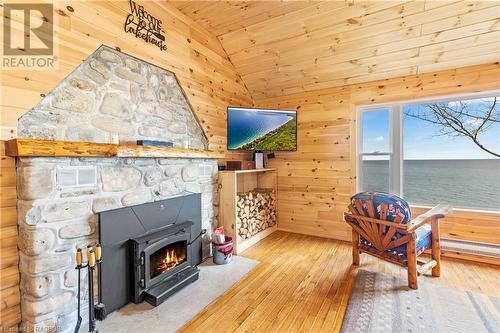 1132 Dyers Bay Road, Miller Lake, ON - Indoor With Fireplace