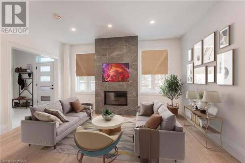 Virtually Staged - 102 Dawson Street, Waterloo, ON - Indoor Photo Showing Living Room With Fireplace