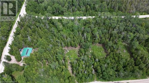 red and blue lines indicating 3 merged lots into one building lot - Pt Lt 35 Hardwick Cove Road, Northern Bruce Peninsula, ON 