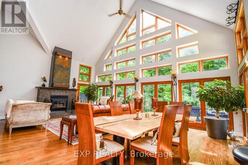 17 Highland Drive, Oro-Medonte (Horseshoe Valley), ON - Indoor Photo Showing Dining Room With Fireplace