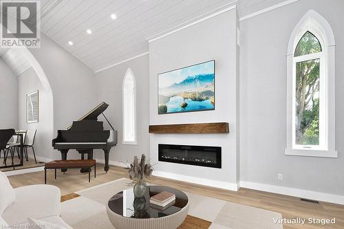 Virtually Staged - 57 Crawford Street, Chatsworth, ON - Indoor Photo Showing Living Room With Fireplace