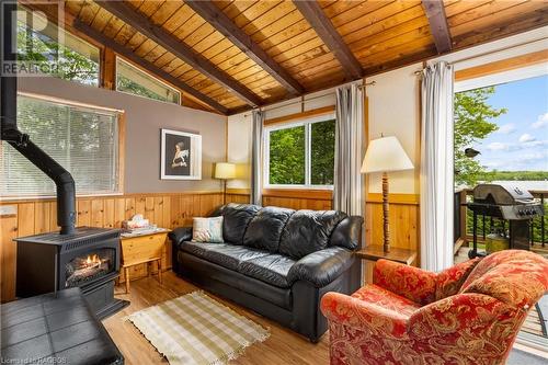 156 Miller Lake Shore Road, Northern Bruce Peninsula, ON - Indoor Photo Showing Living Room With Fireplace