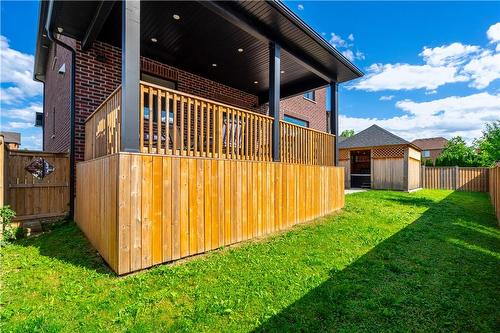 Backyard Porch with Speakers - 36 Kingspoint Circle, Stoney Creek, ON - Outdoor With Exterior