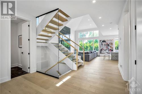 Glass railings and floating stairs - 85 Chippewa Avenue, Ottawa, ON - Indoor Photo Showing Other Room