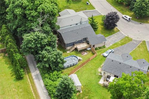 Private, fenced backyard with 10'  10' yard barn, and 12' x 28' on ground pool, backs onto neighbour's driveway. - 47 Simson Avenue, Simcoe, ON - Outdoor With View