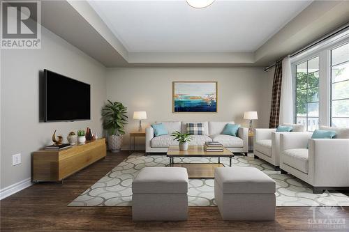 Virtually staged LL Family room - 133 Harmattan Avenue, Stittsville, ON - Indoor Photo Showing Living Room
